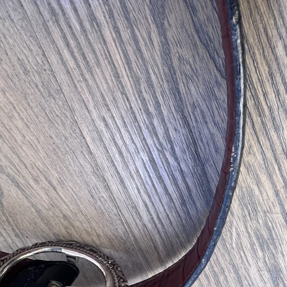 VTG Brighton Reversible Croc Embossed Leather Belt Black Brown Silver Buckle XL - Picture 6 of 7
